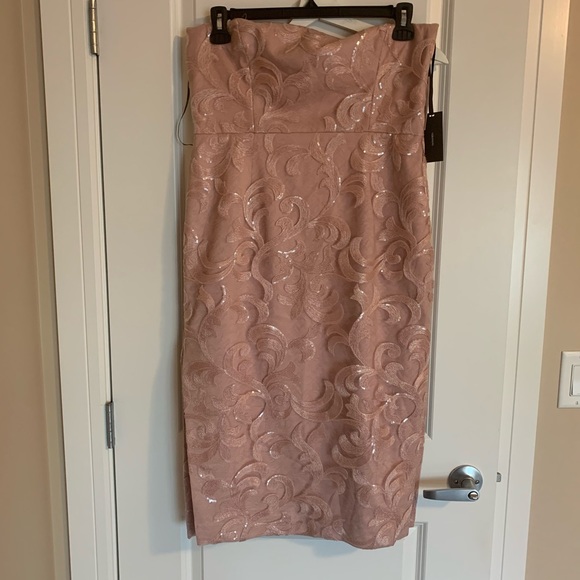 NWT Vera Wang Blush Pink Asymmetric Sequined Lace Cocktail Dress, 12 - Picture 3 of 8
